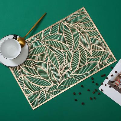 China 2021 Durable Rectangle Gold Foil Faux Plant PVC Place Mat Table Mats And Pads For Kitchen Restaurant Insulation Place Mat for sale