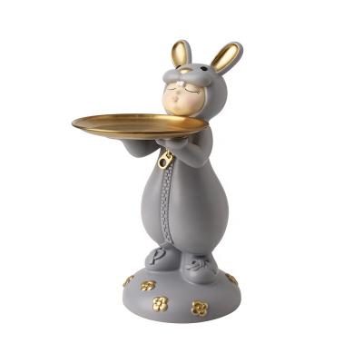 China Europe Top Selling Custom Resin Crafts Ornament Nordic Creative Resin Key Storage Box Ornaments Resin Rabbit Statues For Birthday Gift for sale