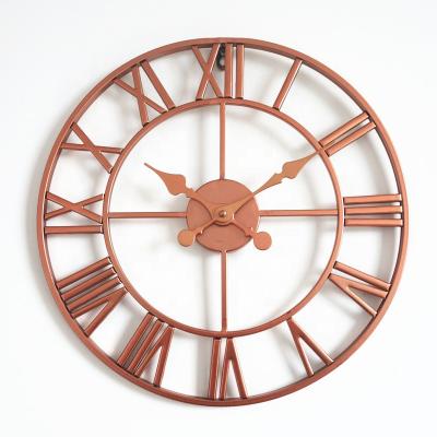 China Nordic Household Rose Gold Silent Gear Creative Antique Handmade Home Decorative Roman Numerals Metal Wall Clock Rustic Style 2022 Antiques for sale