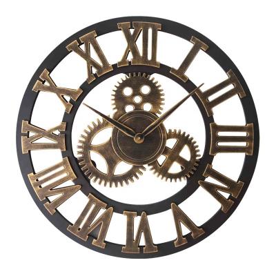 China 2022 Household Style Creative Rustic Metal 3D Wall Clock Industrial Silent Gold Handmade Home Decorative Nordic Antique Large for sale