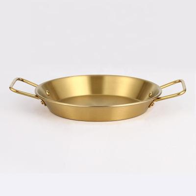 China 2021 Creative Gold Stainless Steel Frying Pan Non-stick Pan Viable For Fancy Nordic Restaurant Household Seafood Spanish Paella Pot for sale