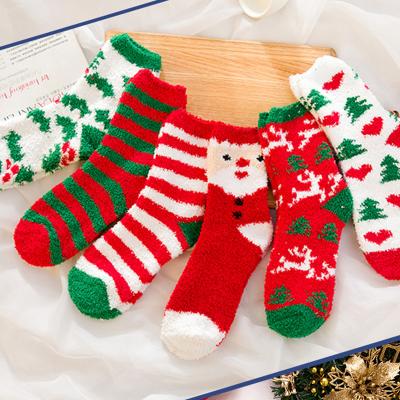 China Fuzzy Socks Christmas Coral Fleece Velvet Breathable Warm Fluffy Floor Anti Slip Comfortable Indoor Soft Socks For Winter Home Floor for sale