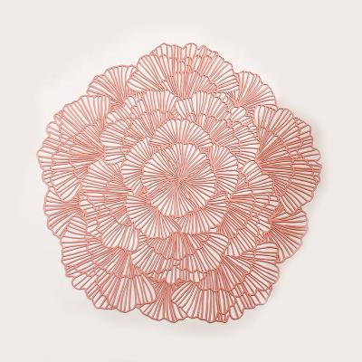 China 38cm Rose Gold Low MOQ Ginkgo Viable Flower Shape Irregular Hollow Heat Resistant Table Place Mat To Fit Decorative Dining Table for sale