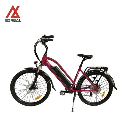 China 2020 EZREAL Aluminum Alloy Cheap Women Electric Bike City Bicycle Commuter Ebike With Disc Brake 7 Speed for sale