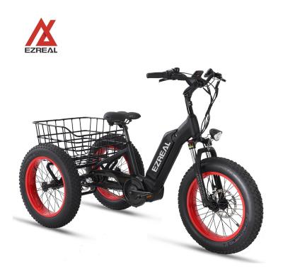 China bafang fat tire cargo EZREAL mi 3 motor three wheel fat wheel electric tricycle e bike 500w electric tricycle cargo for adults for sale