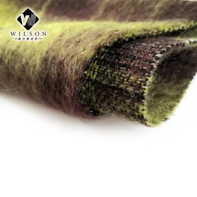 China Long Hair Viable Green Brown Alpaca Wool Design Plaid Color Woolen Fabric for sale