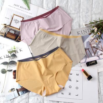 China Antibacterial Ladies Seamless Modal Mid Waist Briefs Solid Color Ice Silk Women's Panties Wholesale for sale