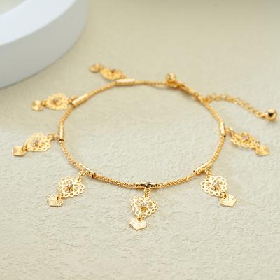 China Other European Luxury Rhinestone Anklet Crystal Heart Shape Anklet Adjustable Style 24k Yellow Gold Heart Diamond Anklet For Women for sale