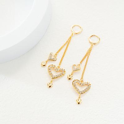 China CLASSIC High Quality Brass Zircon Gold Plated Hearts Designer Tassel Women Jewelry Zircon Earrings Gold Plated Heart for sale