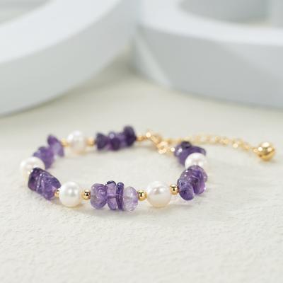 China FASHIONABLE 2022 styles Charm Cute Gold Jewelry Bracelet Natural Stone Square Purple Beads Adjustable Bracelet Semi-precious Stone for sale