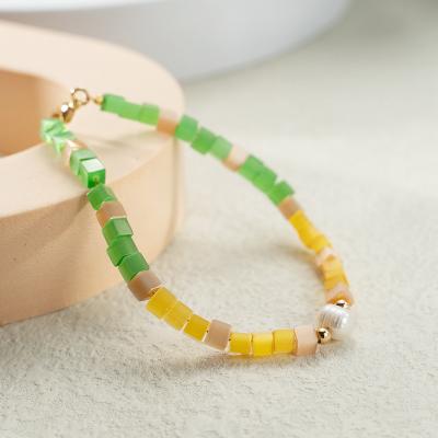 China Small Square Charm Bead Stones Bell Friendship Beaded Bracelet High Quality Natural Freshwater Stone Beads Gold TRENDY for sale