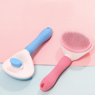 China Best Selling Viable Pet Grooming Massage Cleaning Comb Around Self-cleaning Dog Cat Needle Comb Soft Handle Wire Brush Stainless Steel for sale