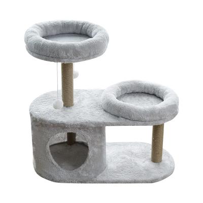 China Sustainable Cat Cave House Wood Cat Tree Playing Cat Tower With Sisal Scratching Post for sale