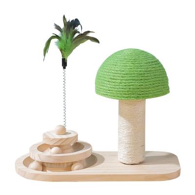 China Sustainable Hot Selling Three-Layer Wooden Mushroom Scratching Post For Cat Toy for sale