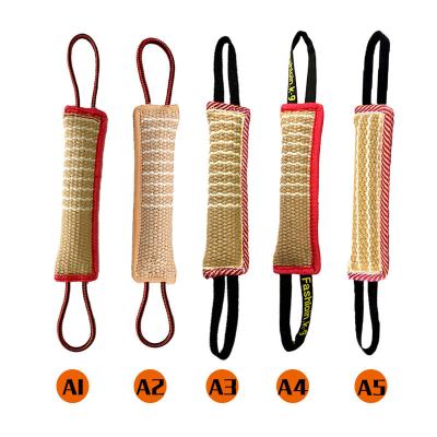 China Professional Training Game Toys Dog Tug Toy Dog Bite Pillow Jute Viable Interactive Bite Toy with 2 Handles for Conflict for sale