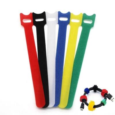 China Eco-Friendly Colorful Self Locking Reusable T Shape Double Side Cable Tie Back To Hook And Loop Back Cable Tie for sale