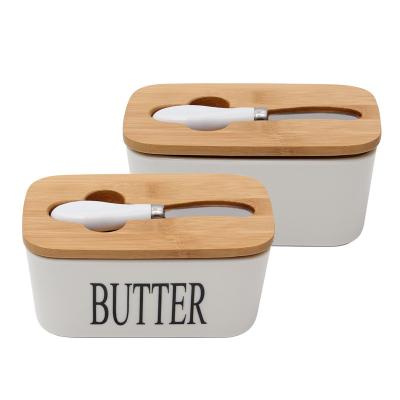 China Sustainable butter dish with ceramic lid butter keeper with knife, double silicone seals, easy clean, butter dishes with perfect covers for sale