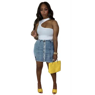 China New Style Breathable Plus Size Summer Button Design Oversized Fat Women's Long Denim Skirt for sale