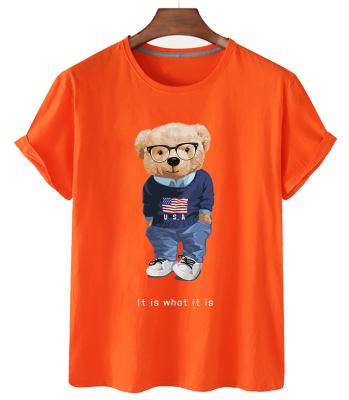 China Anti-wrinkle logo bear summer fashion cartoon college style bear printing T-shirt men's and women's short-sleeved tops for sale