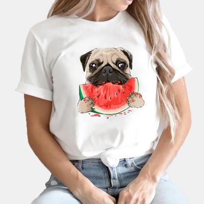 China Anti-wrinkle summer men's and women's cotton pug print T-shirt funny short-sleeved customization for sale