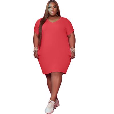 China New solid color short-long sleeve anti-static plus size top skirt summer casual ladies dress for sale