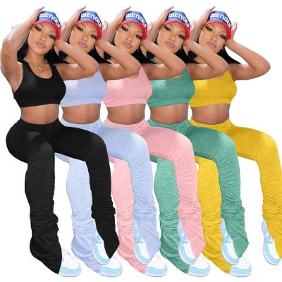 China Waterproof Women's Cropped Top Foldable Vest Pants Unilateral Pleated Sports And Leisure Suit for sale