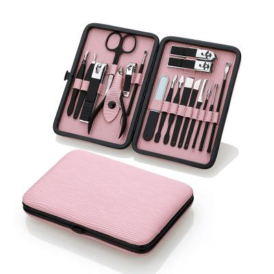 China Cute Pink Black Color Personal Care Beauty Tools Amazon Success 18 Pcs Stainless Steel Manicure Set Nail Clippers Beauty Set for sale