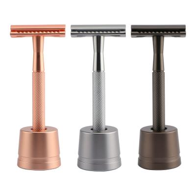 China Classic Single Blade Manual Razor Shaving Vintage Safety Razor Blade Rose Gold Men Metal Double Sided Razor LOGO Customization for sale