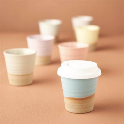 China Sustainable Easy Hot Catering Drinkware Mug Two Porcelain Travel Tone Customized Coffee Mug With Silicone Lid for sale