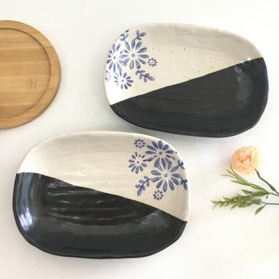 China Wholesale Viable Porcelain Restaurant Fish Dish Large Antique Oval Black And White Ceramic Dishes In Bulk for sale