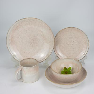 China Japanese Style 4pcs Dishes Cup Viable Reactive Glaze Ceramic Tableware Set With Logo for sale