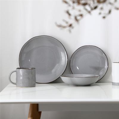 China Cheap Elegant Custom Wedding Viable Shiny Gray Ceramic Restaurant Tableware Dinner Set For Restaurant for sale