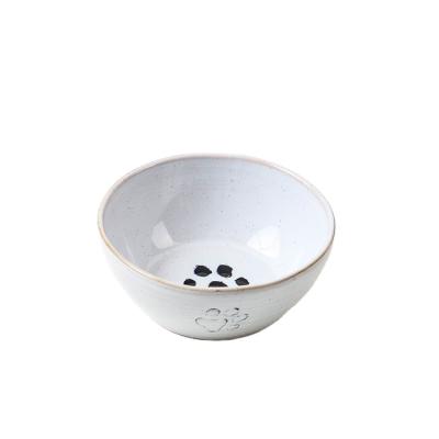 China Sustainable Cartoon Animal Patterns Embossed Daily Relief Household Pet Porcelain Embossed Bowl for sale