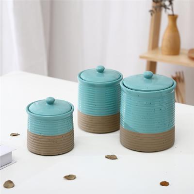 China Sustainable Cheap Custom Kitchen Food Container Tea Coffee Sugar Latest Arrival Ceramic Storage Jars Set With Lid for sale