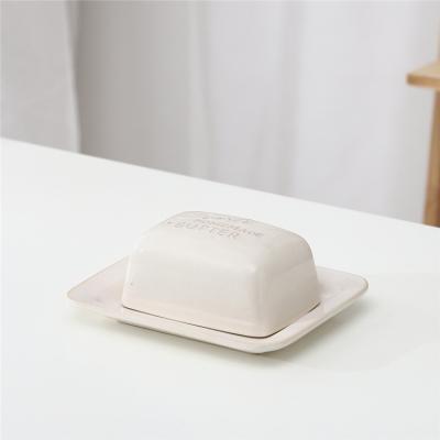 China Wholesale Custom Viable Wedding Cheap Home White Rectangle Kitchen Restaurant Logo Ceramic Butter Dish With Lid for sale