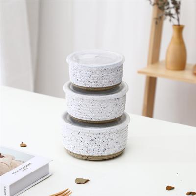 China Cheap Two Tone Kitchen Food Container Fancy Custom Cool Cool Bowl Round White Ceramic Bowls With Lids for sale