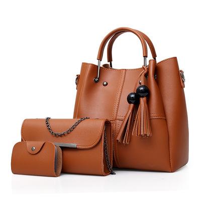 China Elegant Lady Luxury Gentle Tassel Design 3 In1 Bag Set Women Leather Handbag for sale