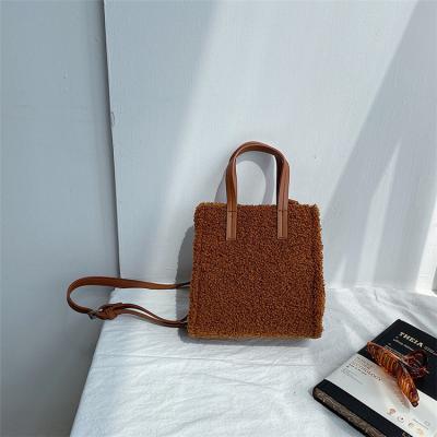 China Lady Winter Autumn Fashionable Mini Wool Handbag Blank Tote Bag With Leather Handle And Strap Custom Logo for sale