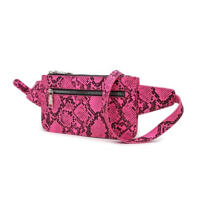 China Lady Luxury Quality Snakeskin Leather 3 Pockets Belt Bag Women Neon Pink Pussy Pack And Bags for sale