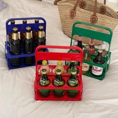 China Logo Portable Customized Viable Plastic Foldable 6 Pack Wine Bottle Storage Wine Bottle Carrier Beer Rack Beer Basket for sale