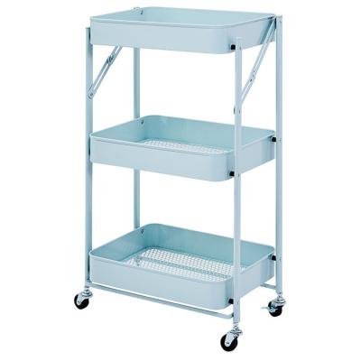 China Sustainable Kitchen Storage Cart Shelves Foldable Iron Multi-Shelf With Wheels Bathroom Shelf Basket Movable Furniture Toys For Kids for sale