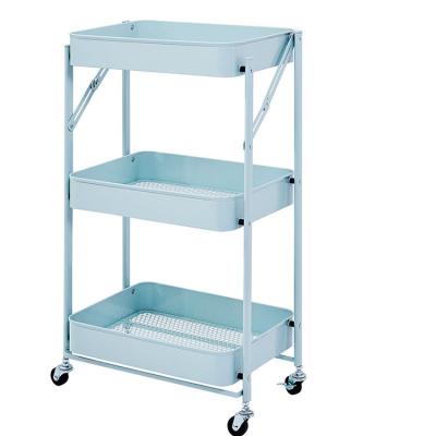 China Shelving Workable Trolley Storage Utility Rolling Carts Foldable Steel Metal Cargo Shelf Trolley Furniture Toys For Kids for sale