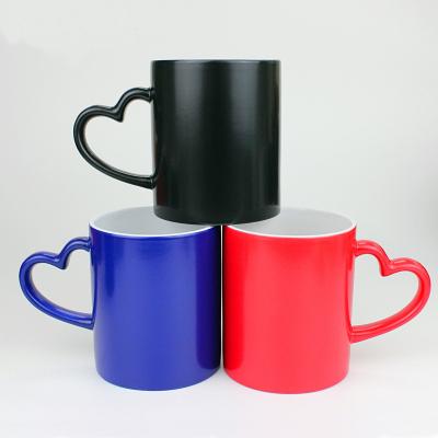 China P178 11oz Viable Heat Sensitive Color Changing Magic Black Sublimation Heart Handle Ceramic Coated Mug for sale