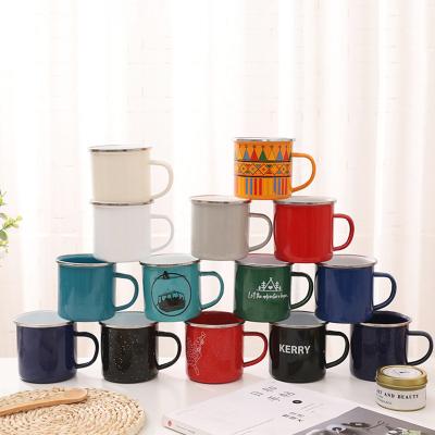 China Viable High Quality Custom Logo Mug Vintage Enamel Mugs Personalized Enamel Camping Mug for sale