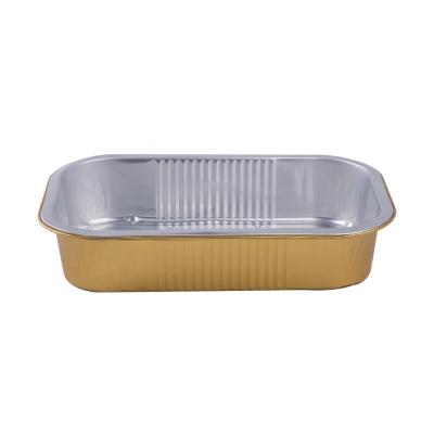 China Food Grade 1050ml Disposable Food Takeaway Cupcake Containers Food Packaging Foil Baking Trays With Plastic Lids for sale