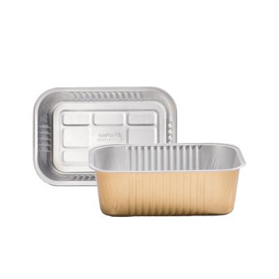 China Food Grade 1 Liter Gold Aluminum Foil Containers Large Disposable Take Out Trays With Plastic Lids for sale