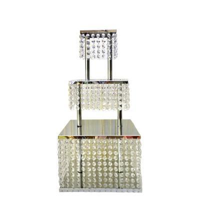 China Hot Selling Luxury Square 3 Layer Metal Wedding Cake Stand for sale