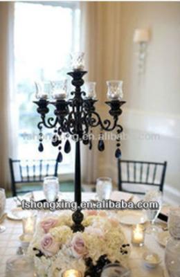 China Black Color Metal Weddings Tall 5am Crystal Hanging Candelabra Wedding Centerpiece For Sale for sale