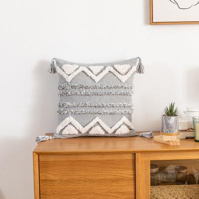 China Boho Bohemian Texture Diamond Pattern Tufted Cushion Cover for sale