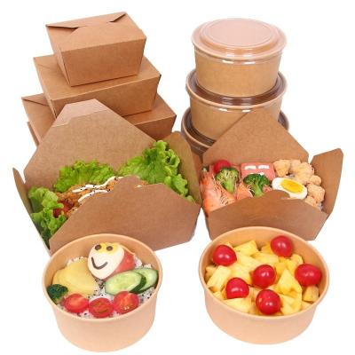 China Disposable Kraft Paper Salad Bowl Party Supplies PE/PLA Inside Coating Large Food Packaging for sale